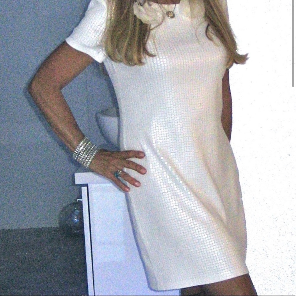 White Sequin Crew Neck Michael Kors Dress